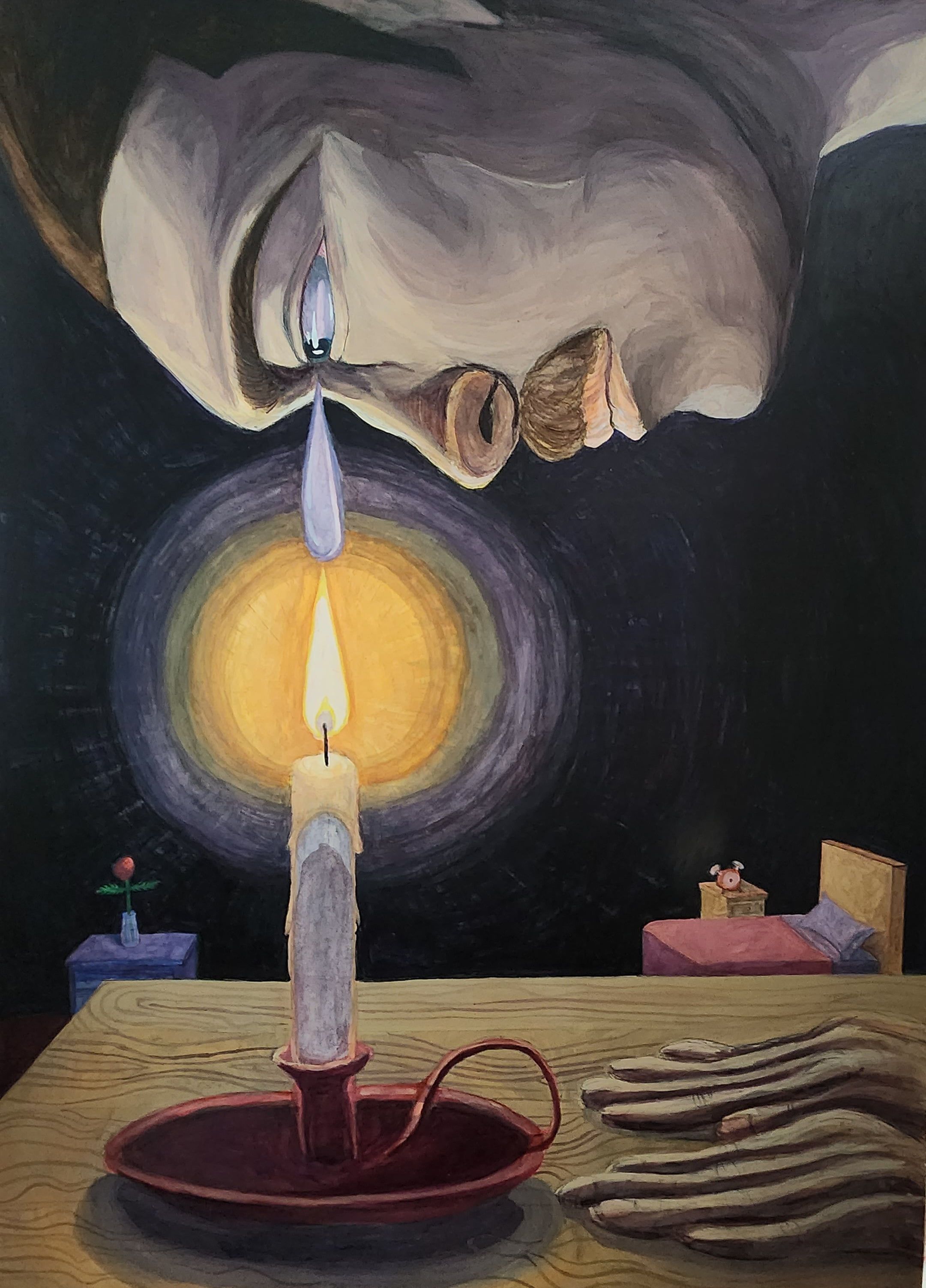 Eye introducing tear to candle Artwork